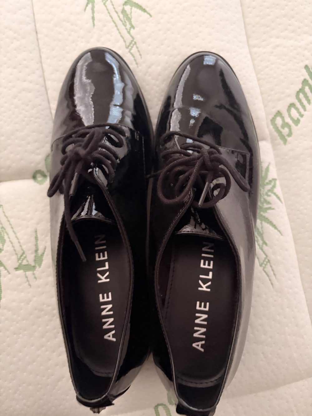 Anne Klein Black Patent Leather Lace-Up Oxfords